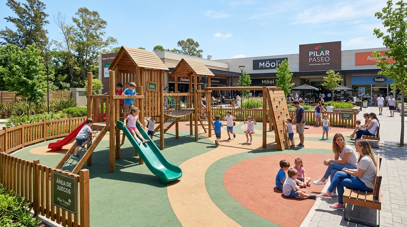 Plaza infantil con juegos de madera en My Town Plaza