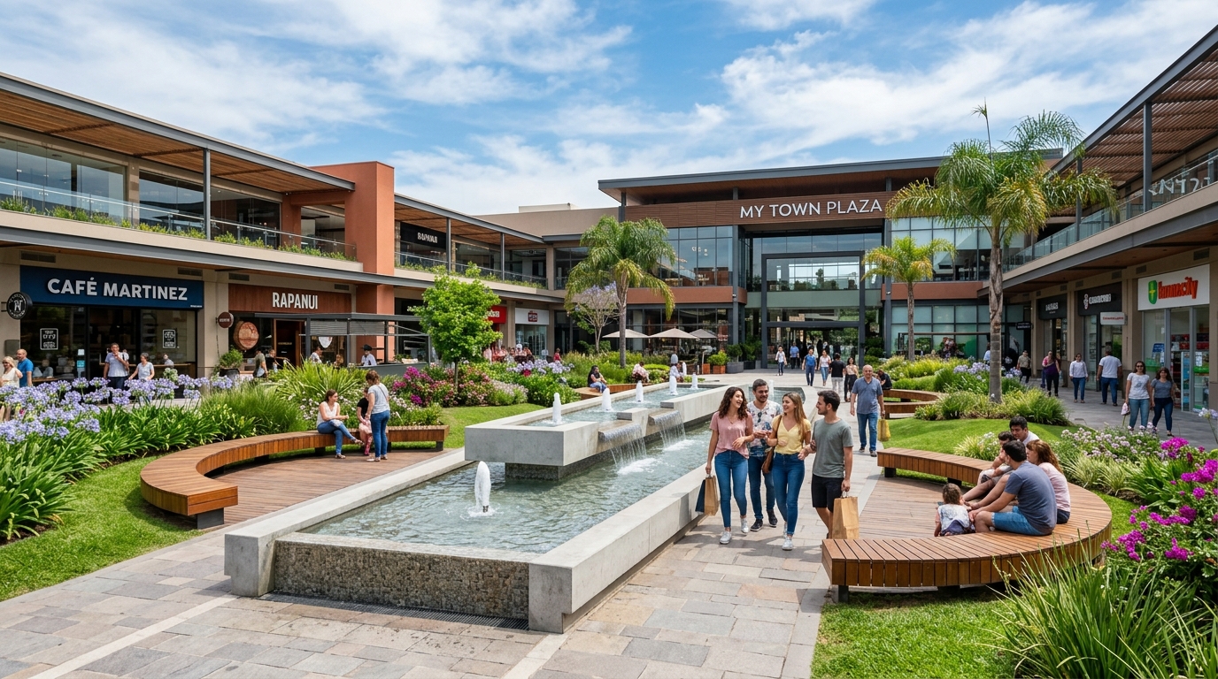 Plaza de las fuentes y jardines en My Town Plaza