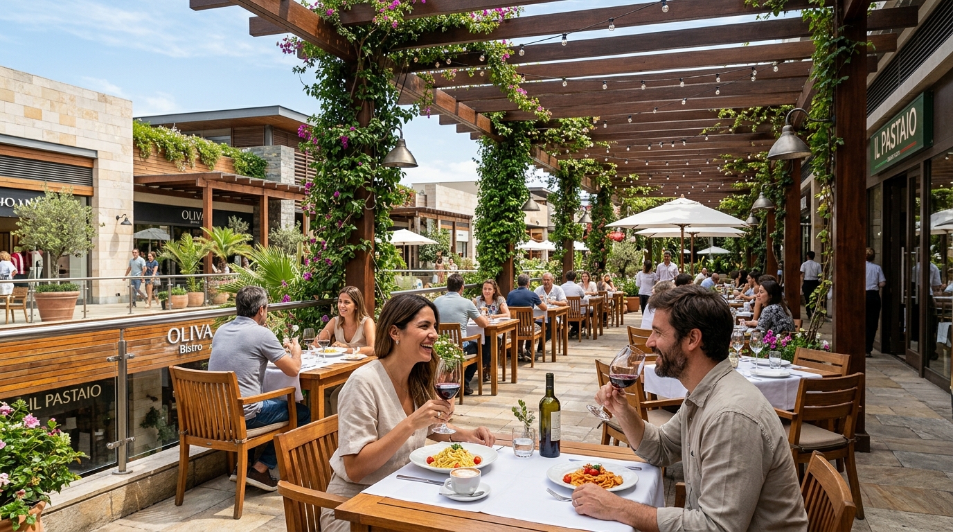 Polo gastronómico y terrazas al sol en Pilar